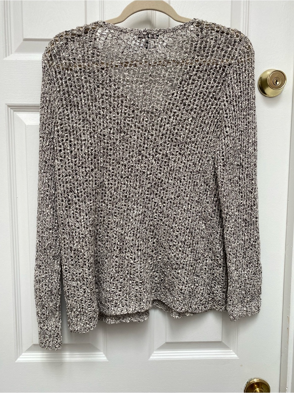 Eileen Fisher Marled Black & White/Cream V-Neck 100% Cotton Crochet Sweater - PL - Picture 6 of 6